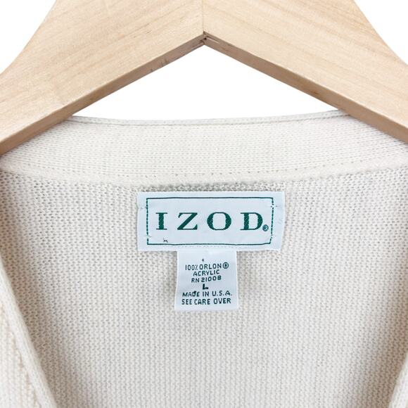 Vintage Izod Ivory Cardigan Sweater Sz L Made in USA - Picture 4 of 5
